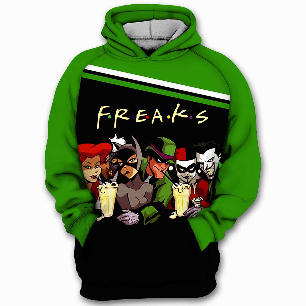 Freaks Friends Joker Harley Quinn Comic 3D All Over Print Hoodie, Zip Hoodie
