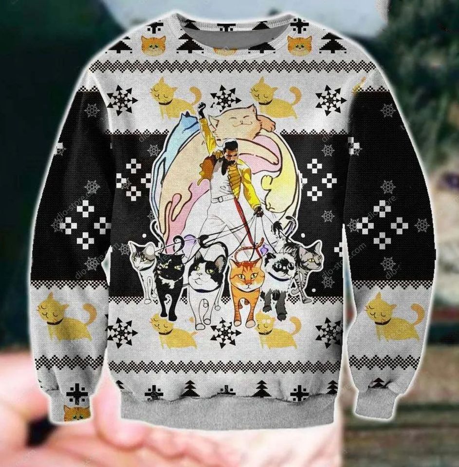 Freddie Mercury And His Cats Ugly Christmas 3D Sweater