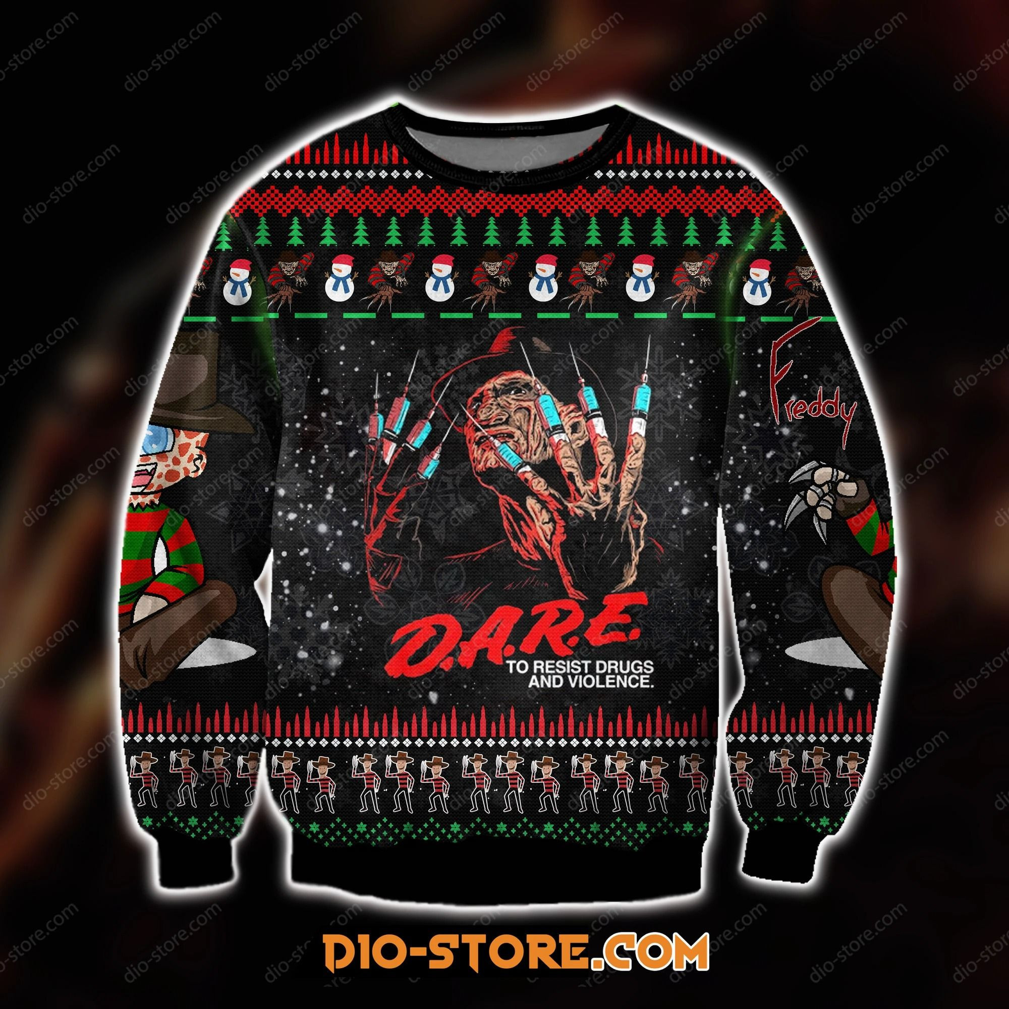 Freddy Krueger Knitting Pattern Ugly Christmas Sweater Adult 3D Funny Matching for family