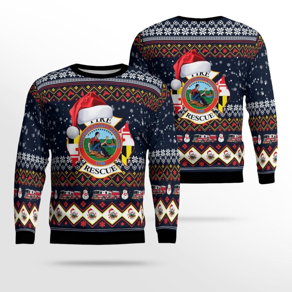 Frederick County MD Fire And Rescue Christmas AOP Ugly Sweaters Christmas Unisex Sweaters Gift For Christmas