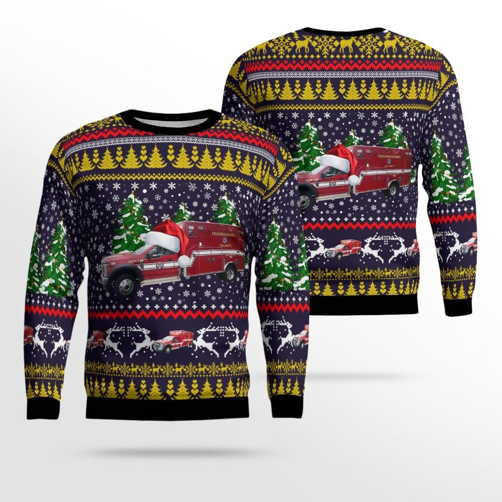 Fredericksburg Fire Department Medic AOP Ugly Christmas Sweater Xmas Unisex Sweater Christmas Gifts For Men Women