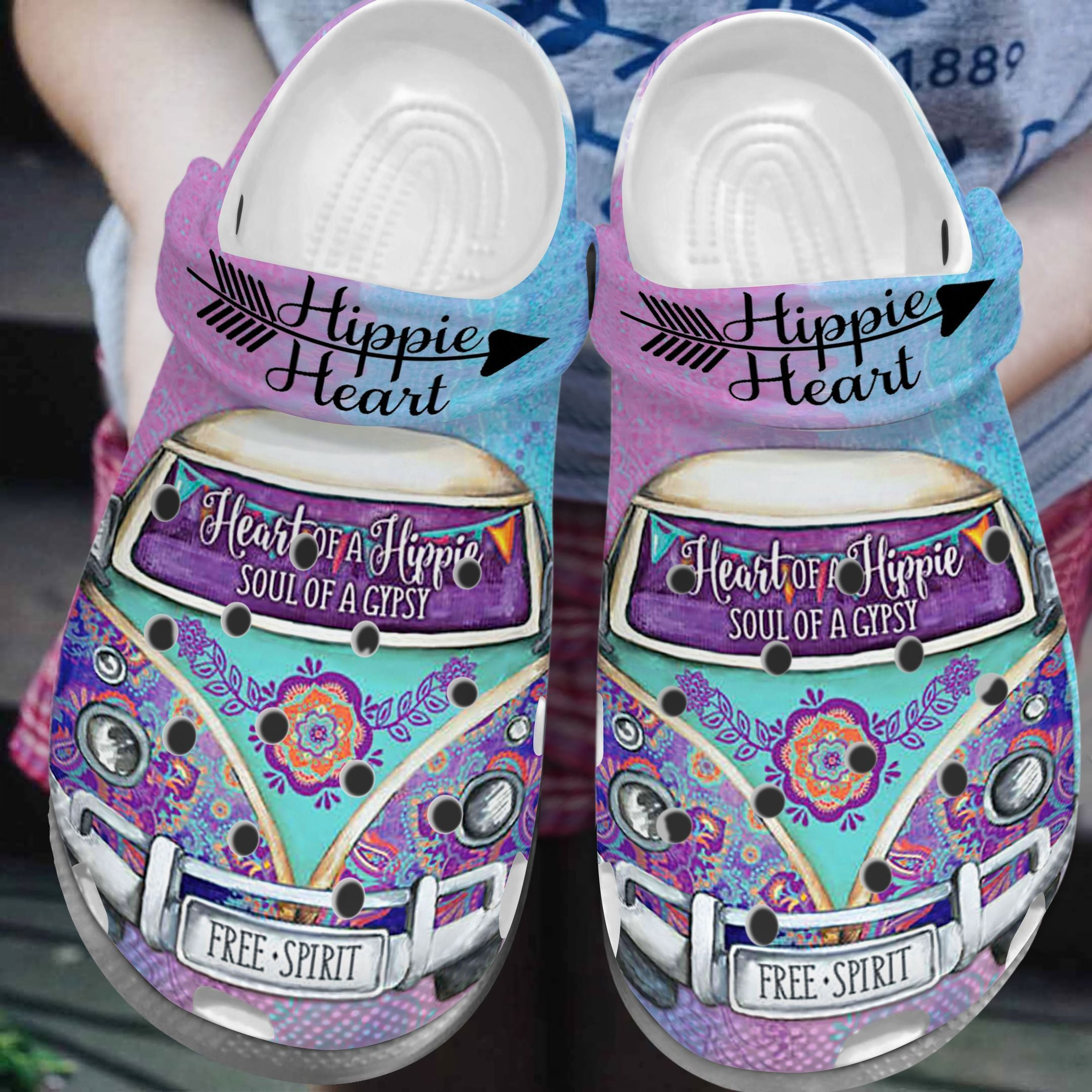 Free Spirit Shoes - Bus Hippie Heart Crocbland Clog Gifts For Women - Hippie-Heart
