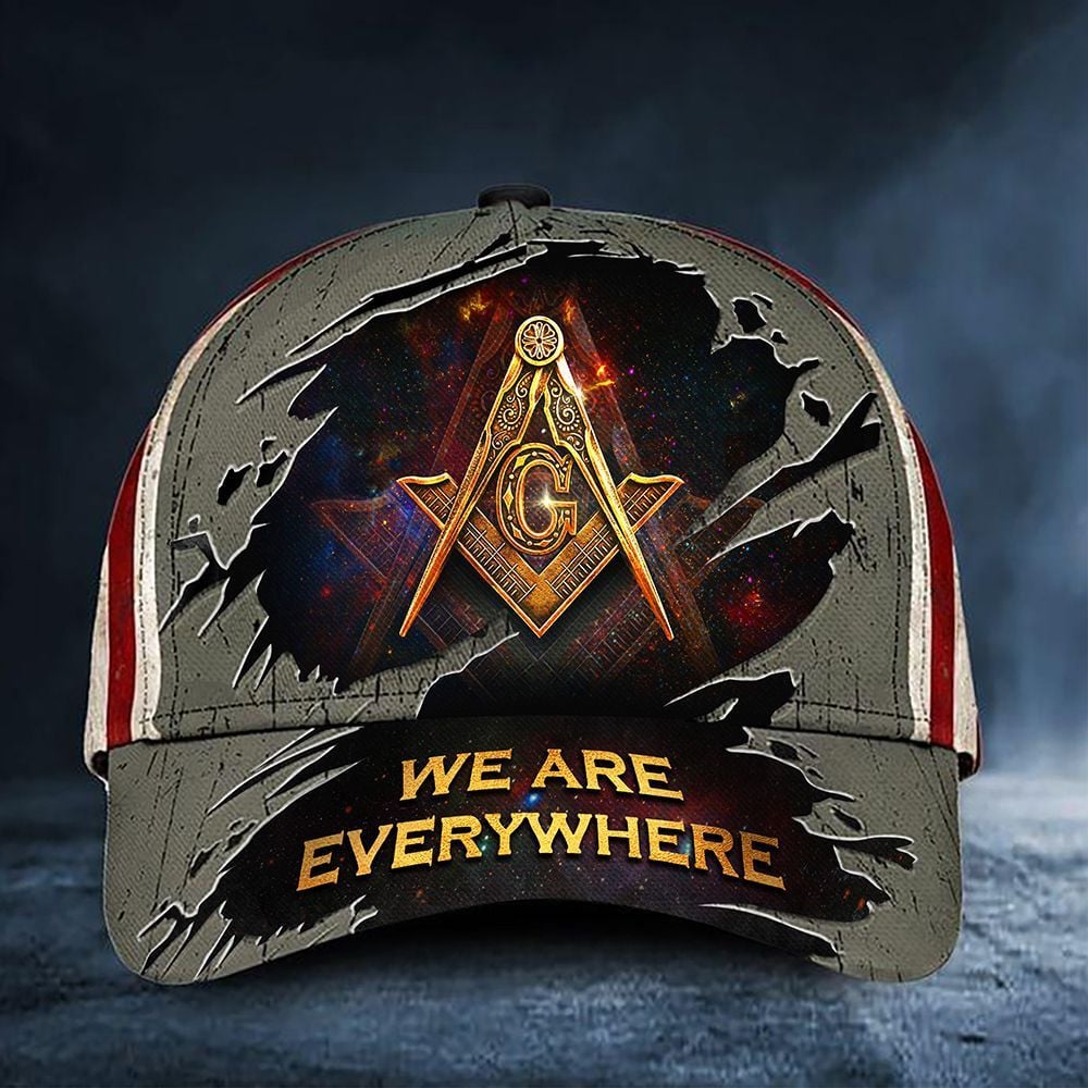 Freemason Hat We're Everywhere USA Flag Masonic Hat Merch Unique Design Masonic Gift Ideas Trucker Hats Custom Hats Gifts For Men & Women