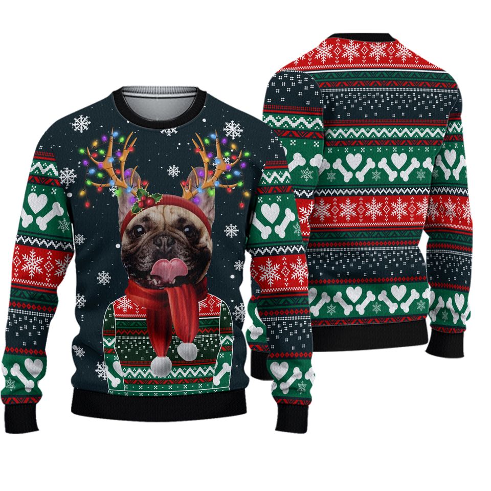 French Bulldog Christmas Wool Knitted 3D Sweater