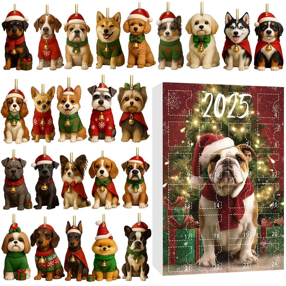 French BullDog, Dog Breeds Advent Calendar 2025, 24 Day Dogs Figurines With 6 Style Box: Vintage Christmas Ornament Countdown - Image 2