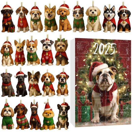 French BullDog, Dog Breeds Advent Calendar 2025, 24 Day Dogs Figurines With 6 Style Box: Vintage Christmas Ornament Countdown - Image 15