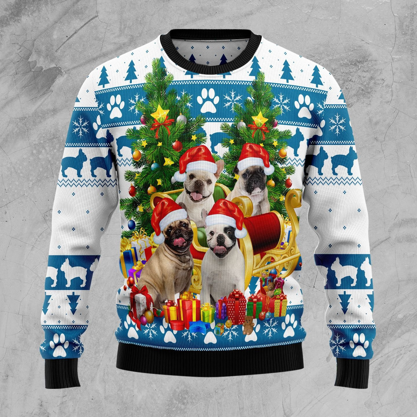 French Bulldog Greeting Ugly Christmas Sweater Adult 3D Funny Matching for family