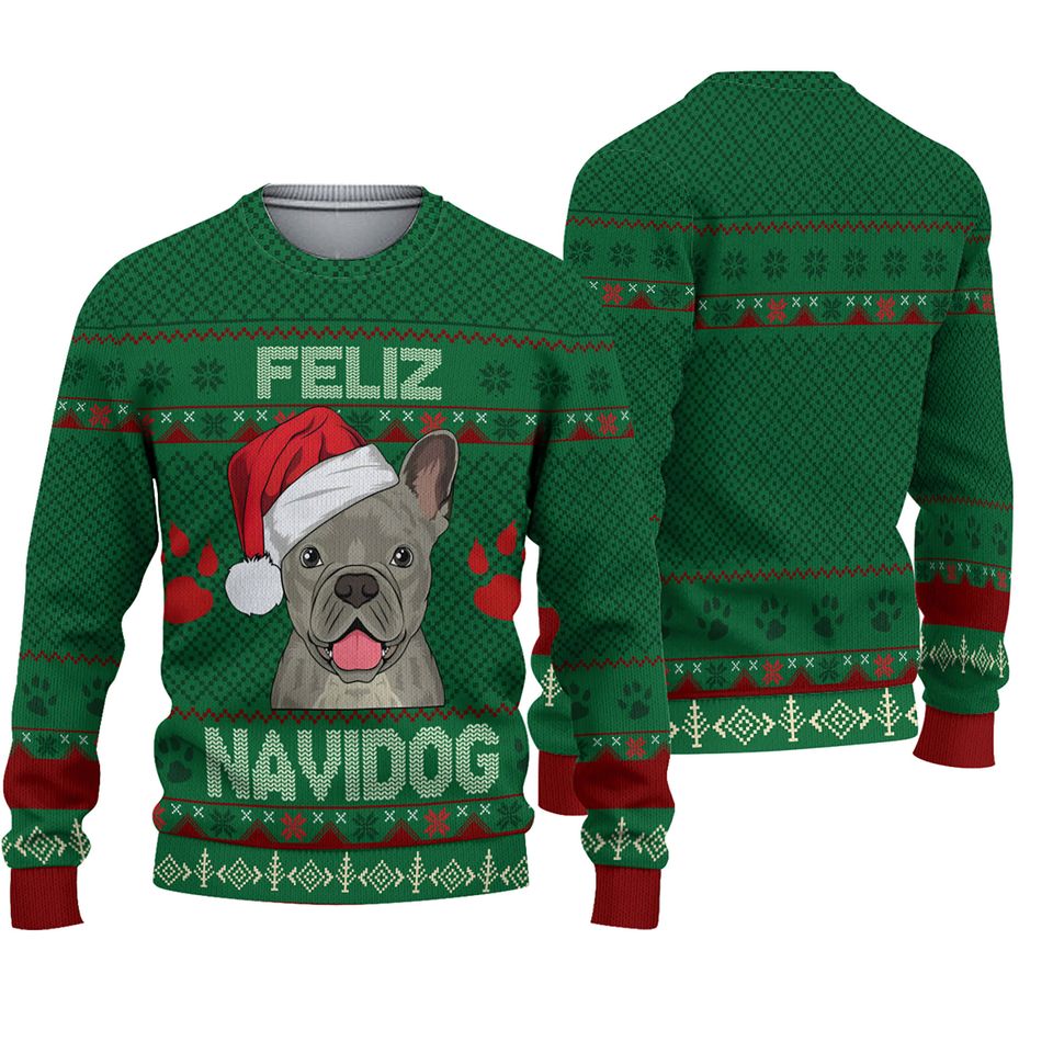 French Bulldog Navidog Ugly Christmas Sweater, Funny Santa Dog 3D Ugly Xmas