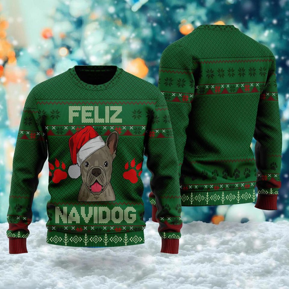 French Bulldog Navidog Ugly Christmas Sweater, Funny Santa Dog 3D Ugly Xmas Sweatshirt - Image 2