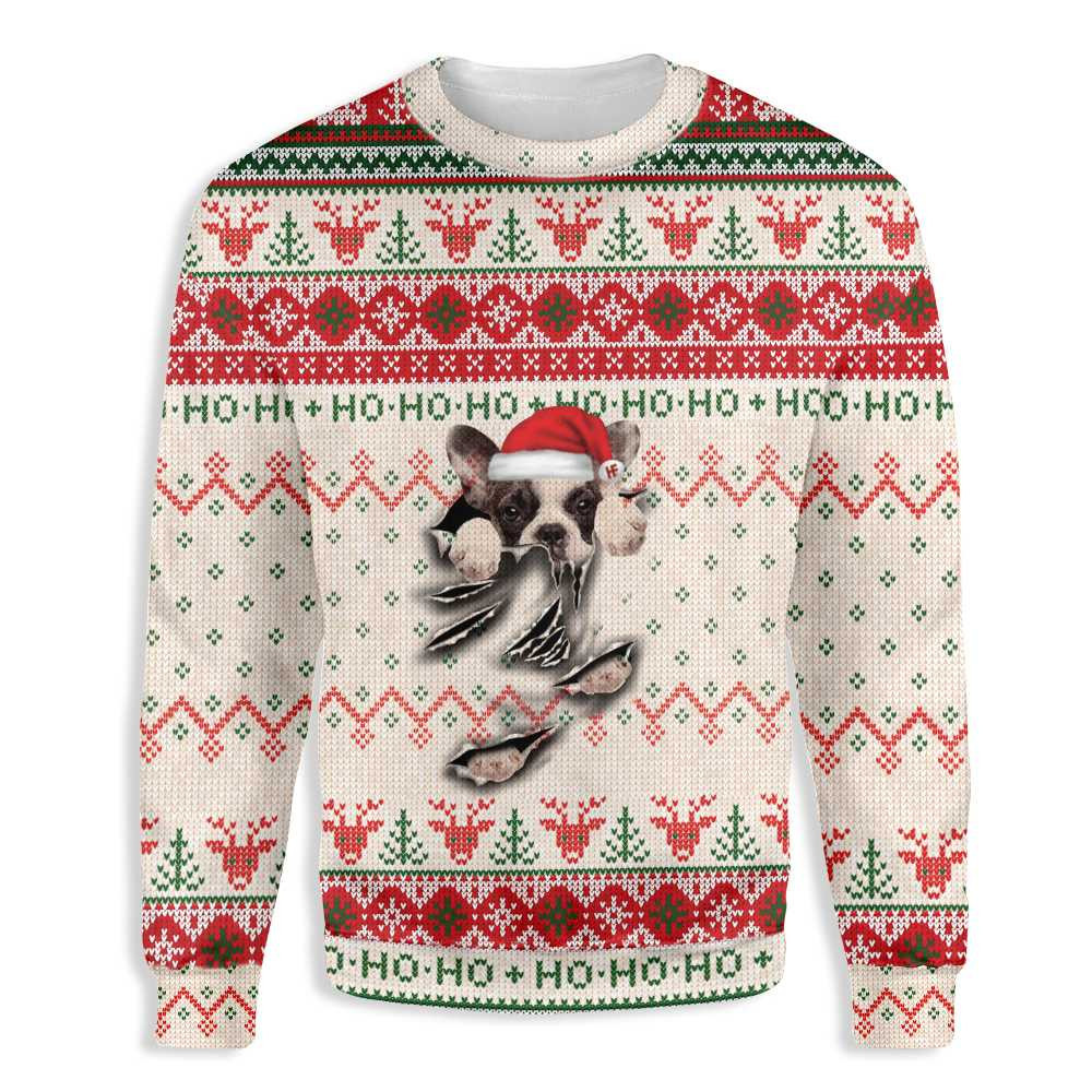French Bulldog Scratch Ugly Christmas Sweater Adult 3D Funny Matching for family