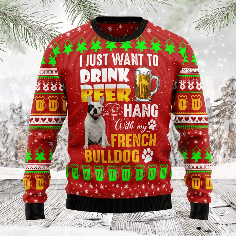French Bulldog Ugly Christmas Sweater Adult 3D Funny Matching for family