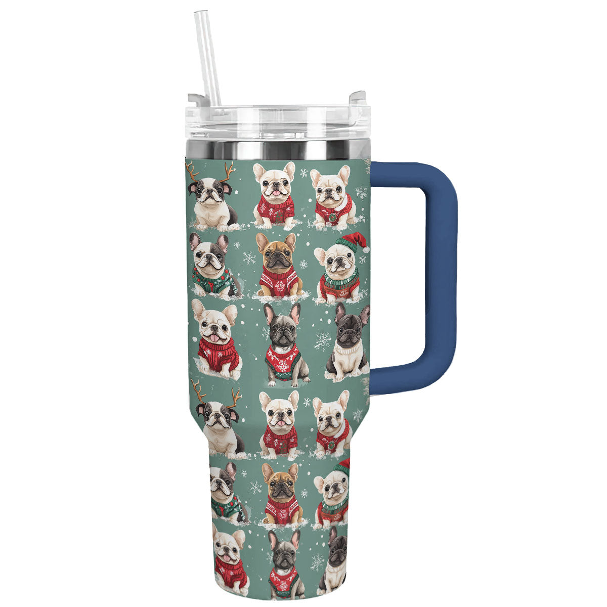 French Bulldogs In Xmas Sweaters Christmas Custom Stanley Cup 40 oz 30 oz Tumbler With HandleTVC2301502