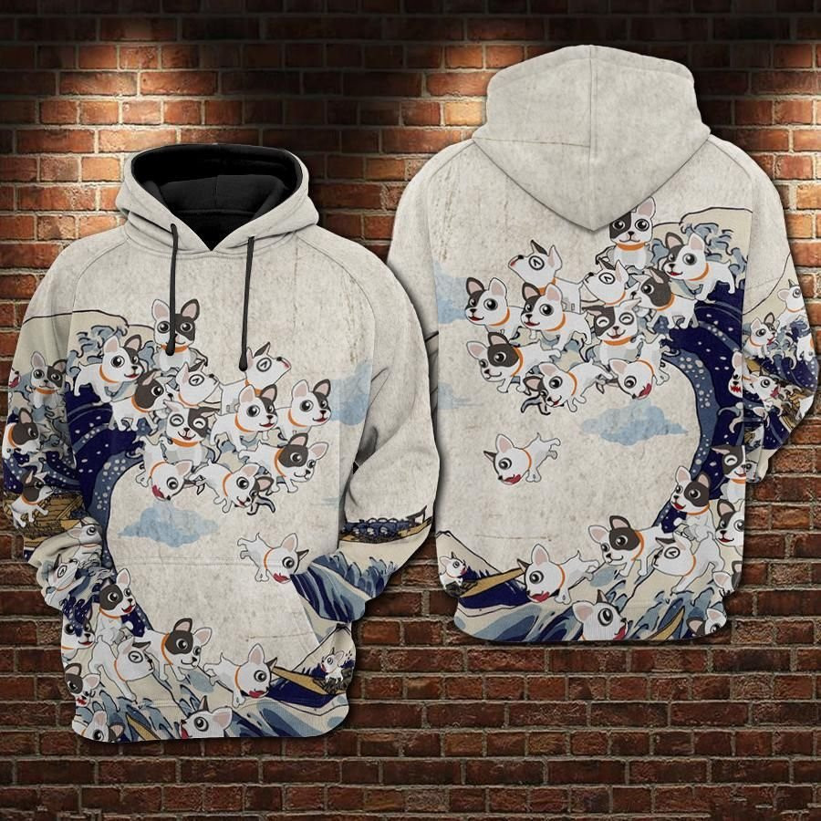 Frenchie Wave Many Pug 3D All Over Print Hoodie, Zip Hoodie