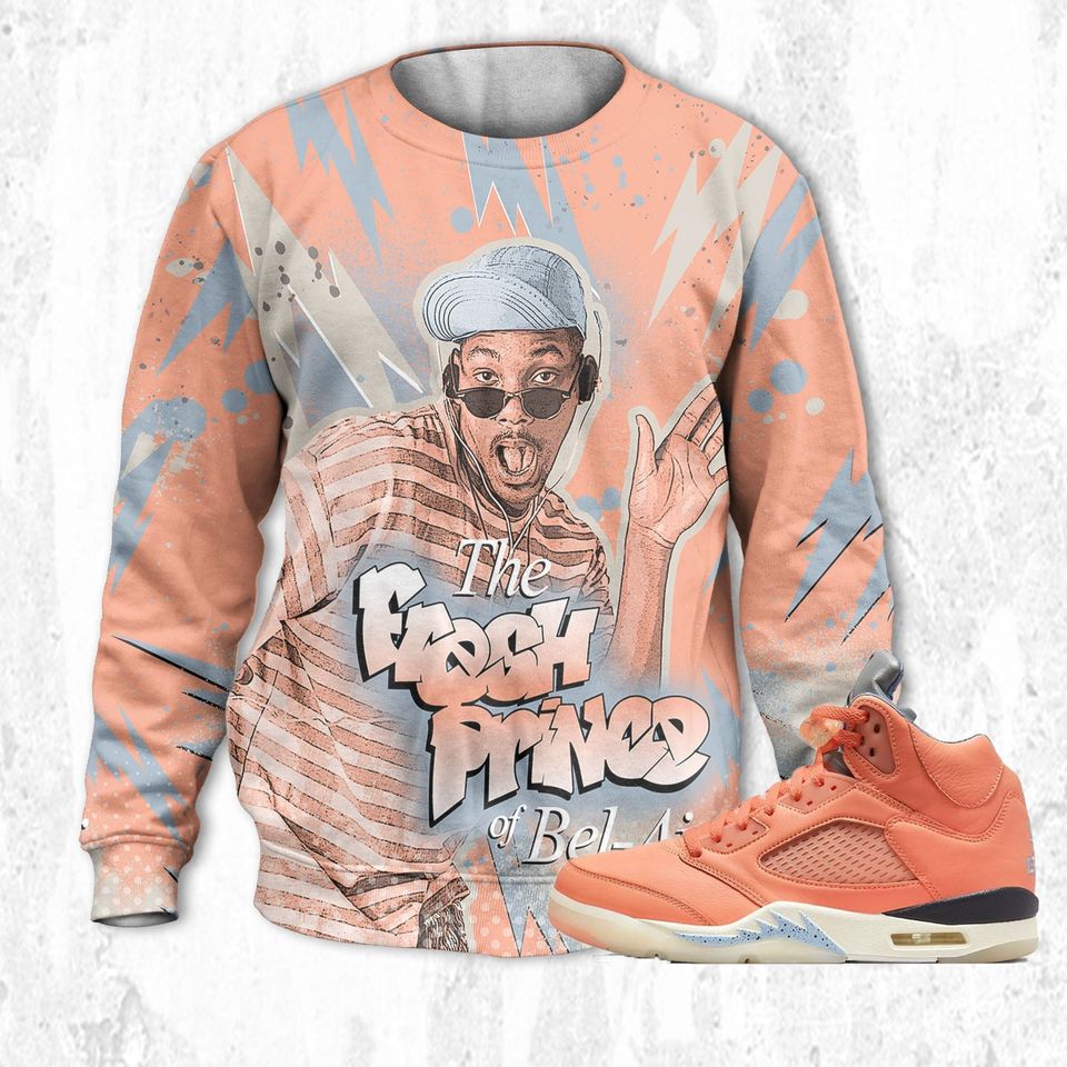 Fresh Prince 3D Zigzag Lighting Sweatshirt Jordan 5 DJ Khaled Crimson Bliss