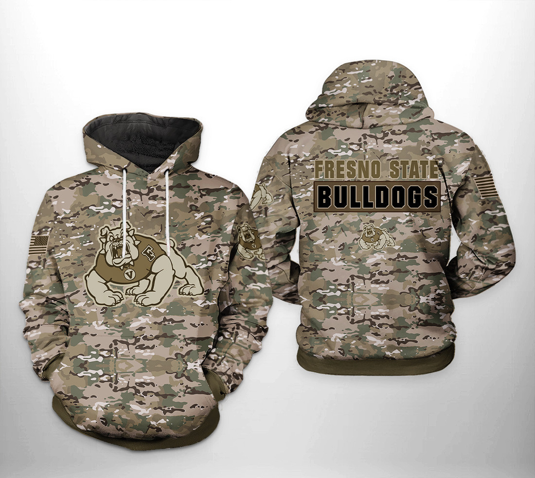 Fresno State Bulldogs NCAA Camo Veteran 3D All Over Print Hoodie, Zip Hoodie