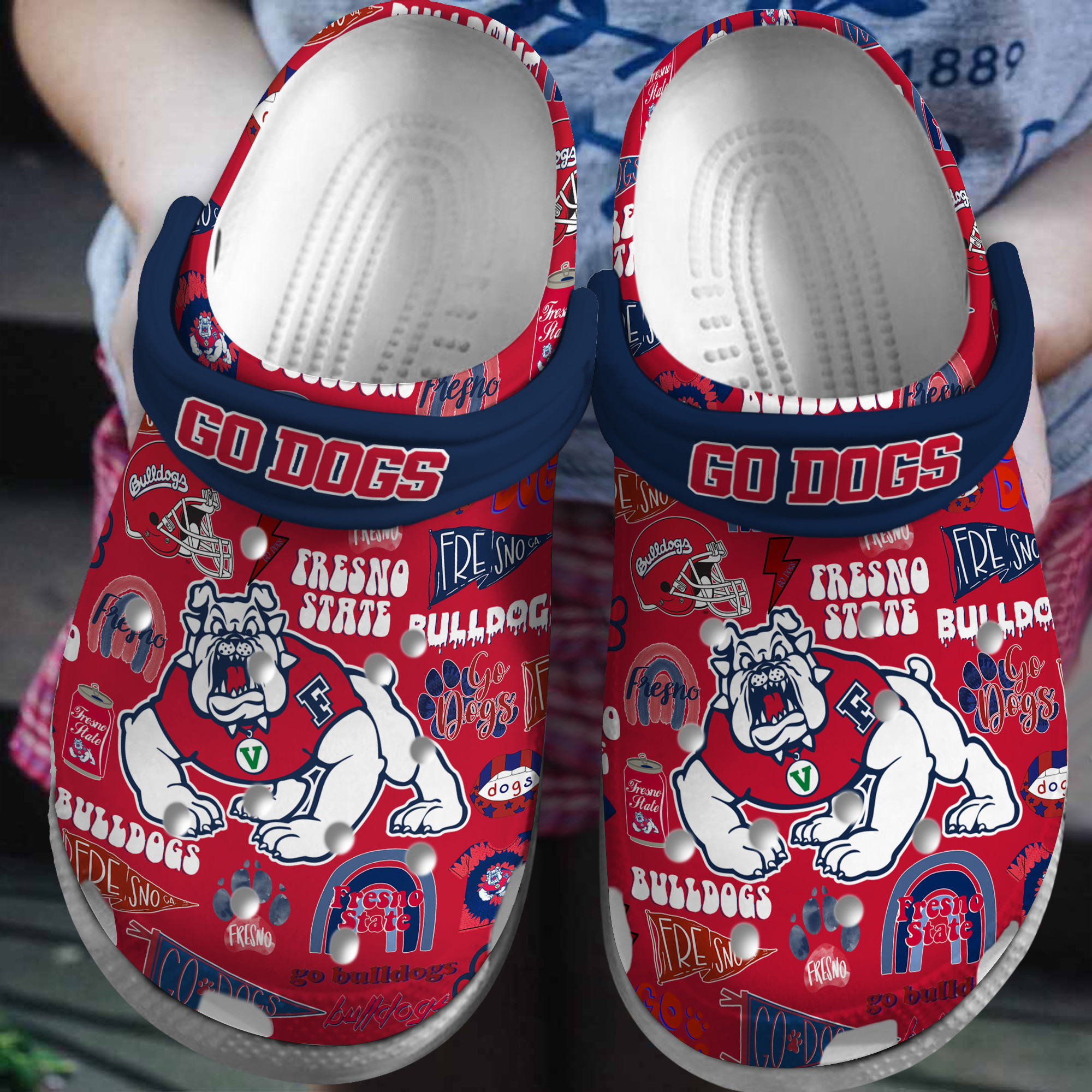 Fresno State Bulldogs NCAA Sport Crocs Crocband Clogs Shoes Comfortable For Men Women and Kids