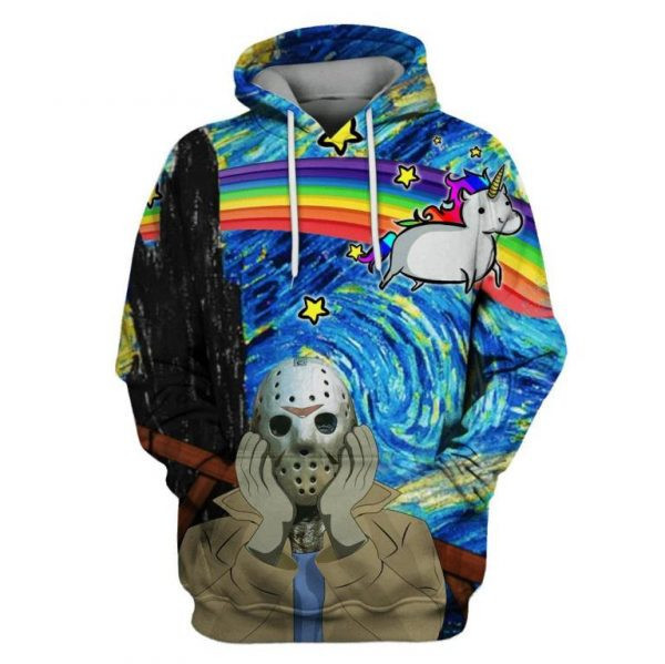 Friday 13th Jason Voorhees Cute Unicorn Rainbow 3D All Over Print Hoodie, Zip Hoodie