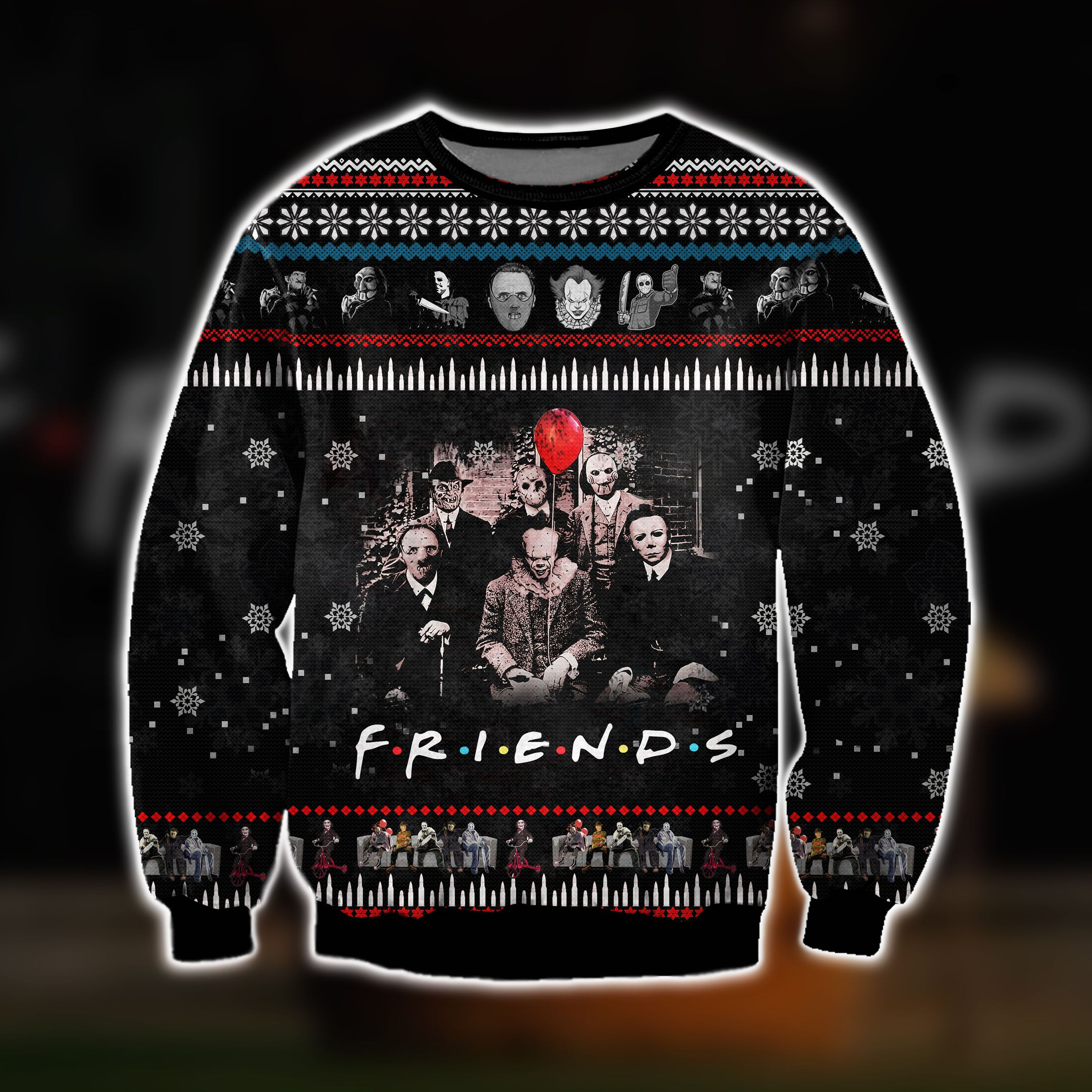 Friends Movie With Horror Characters 3D Print Ugly Christmas Sweater Adult 3D Funny Matching for family