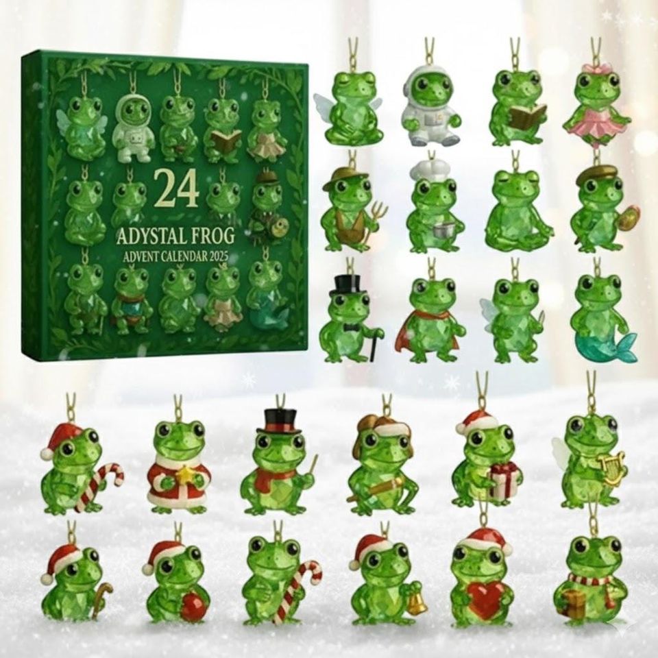 Frog 2D Flat Advent Calendar, 24 Crystal Frog Ornaments Set, Christmas Tree Decorations, Cute Animal Collectibles, Holiday Gifts - Image 2