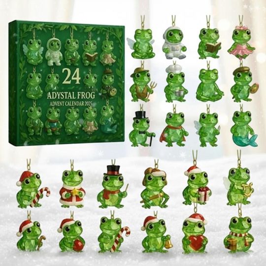 Frog 2D Flat Advent Calendar, 24 Crystal Frog Ornaments Set, Christmas Tree Decorations, Cute Animal Collectibles, Holiday Gifts - Image 5