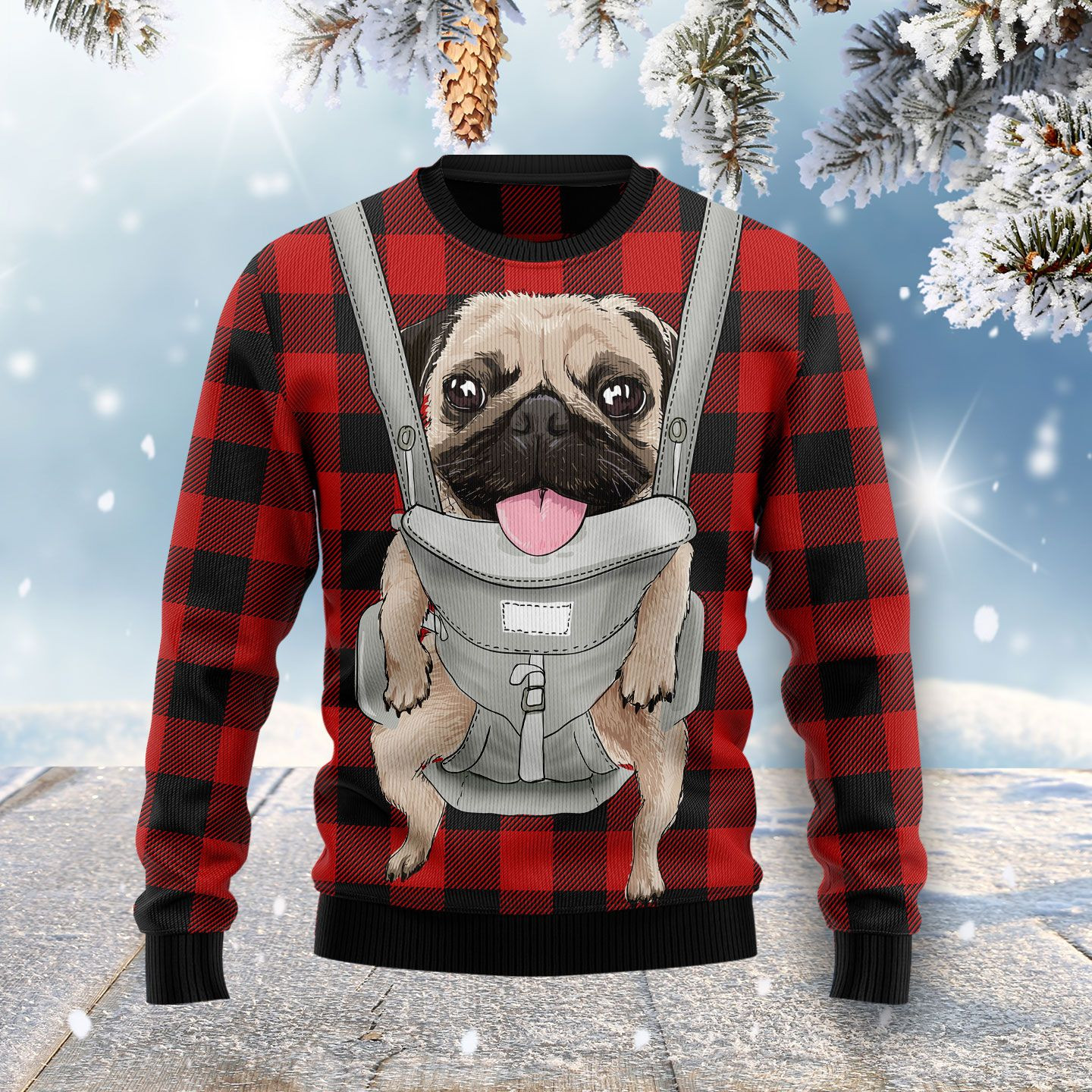 Front Carrier Dog Pug Ugly Christmas Sweater Adult 3D Funny Matching for family
