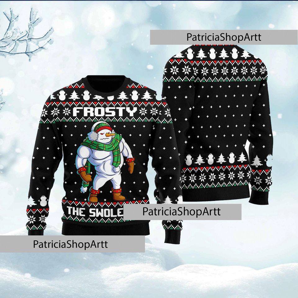 Frosty Swoleman Ugly Christmas Sweater, Funny Snowman Gym Sweater
