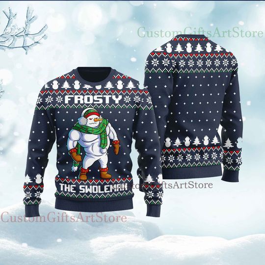 Frosty Swoleman Ugly Christmas Sweater, Let It Swole Funny Muscle Snowman Gym Exercise Gift Unisex T-Shirt Men Women - Image 8