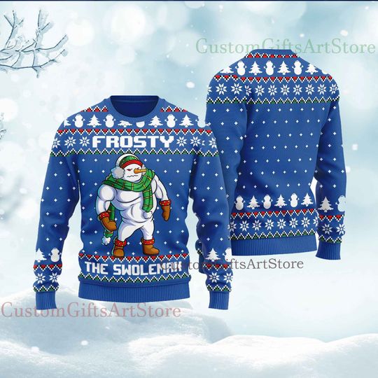 Frosty Swoleman Ugly Christmas Sweater, Let It Swole Funny Muscle Snowman Gym Exercise Gift Unisex T-Shirt Men Women - Image 10