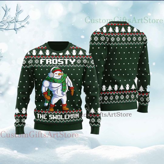 Frosty Swoleman Ugly Christmas Sweater, Let It Swole Funny Muscle Snowman Gym Exercise Gift Unisex T-Shirt Men Women - Image 7