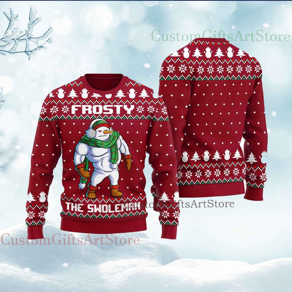 Frosty Swoleman Ugly Christmas Sweater, Let It Swole Funny Muscle Snowman Gym Exercise Gift Unisex T-Shirt Men Women