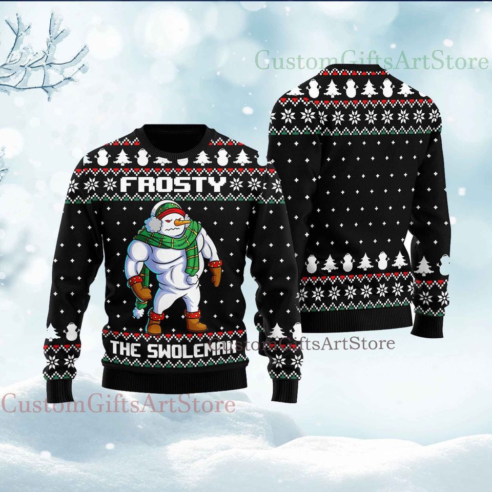 Frosty Swoleman Ugly Christmas Sweater, Let It Swole Funny Muscle Snowman Gym Exercise Gift Unisex T-Shirt Men Women - Image 4
