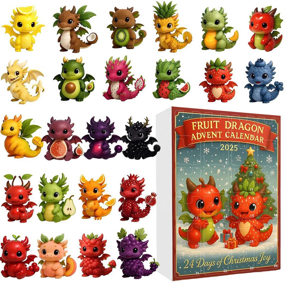 Fruit Dragon Advent Calendar 2025, 24 Day Fruit Dragon Figurines : Vintage Christmas Ornament Countdown - Image 2