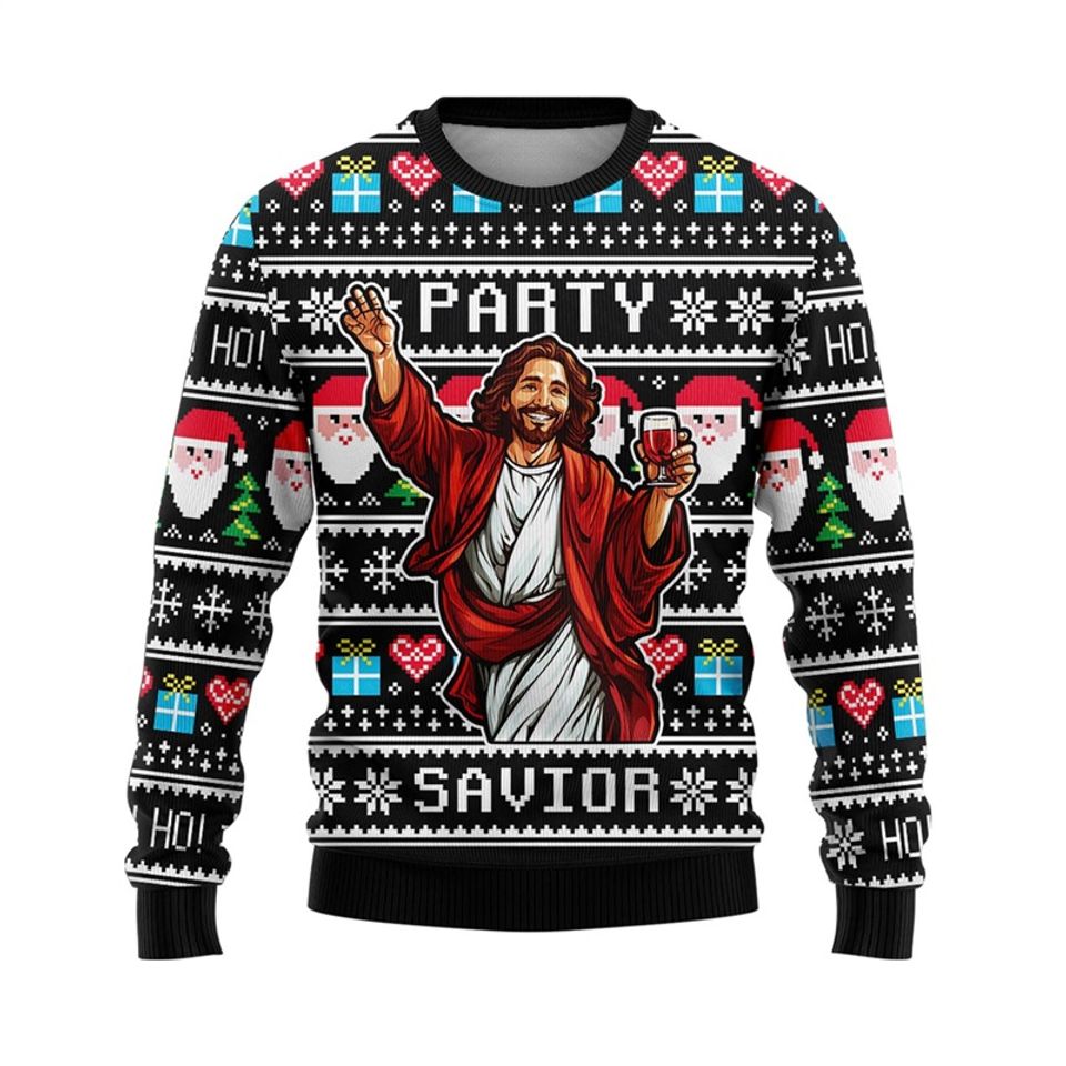 Full Print Ugly Jesus Jumper Sweatshirt, Christmas Sweatshirt
