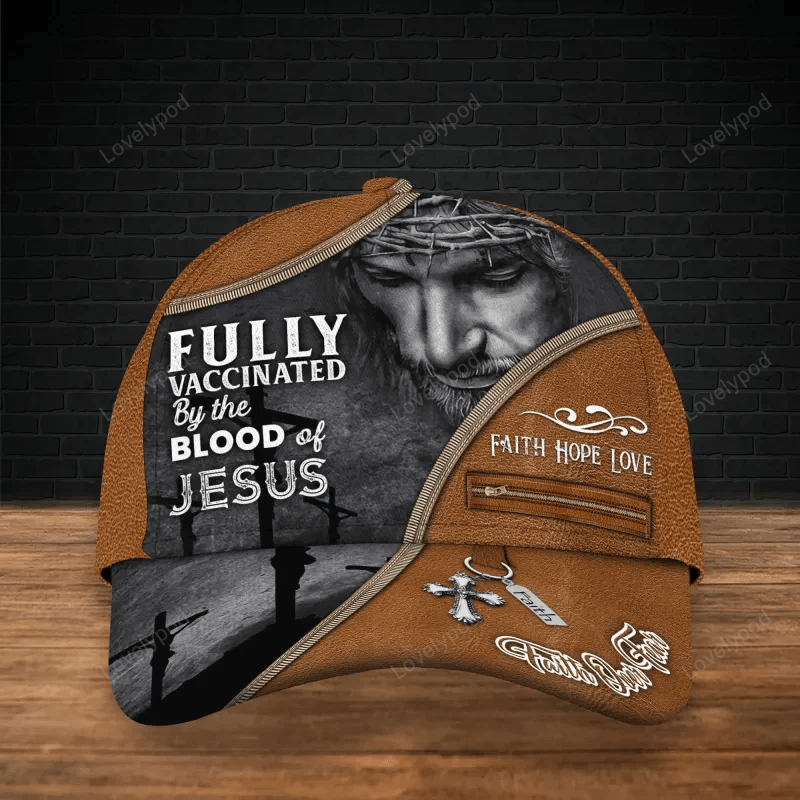 Fully Vaccinated By The Blood Of Jesus 3D Full Print Baseball Cap Hat, Faith Over Fear Classic Cap Hat Trucker Hats Custom Hats Gifts For Men & Women