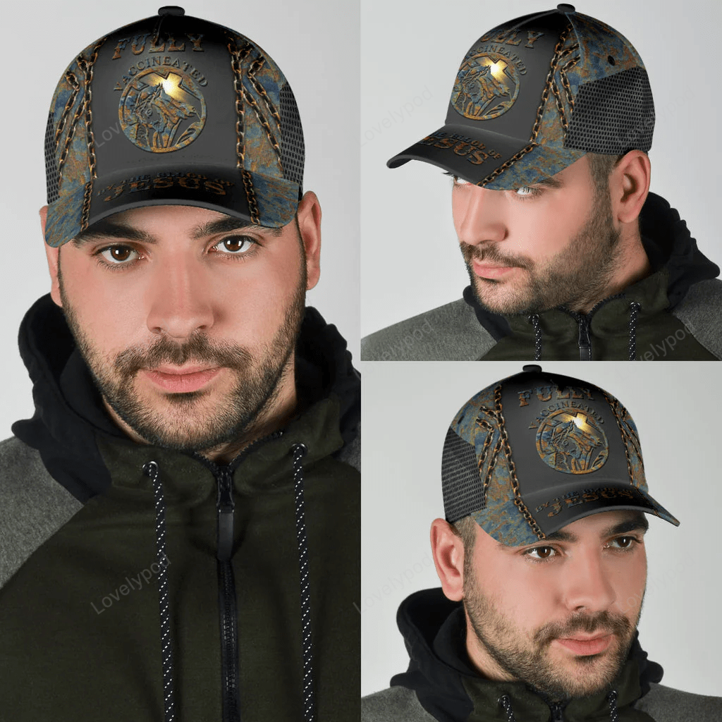 Fully Vaccinated By The Blood Of Jesus Classic Cap, Jesus All Over Print Baseball Cap Hat Trucker Hats Custom Hats Gifts For Men & Women