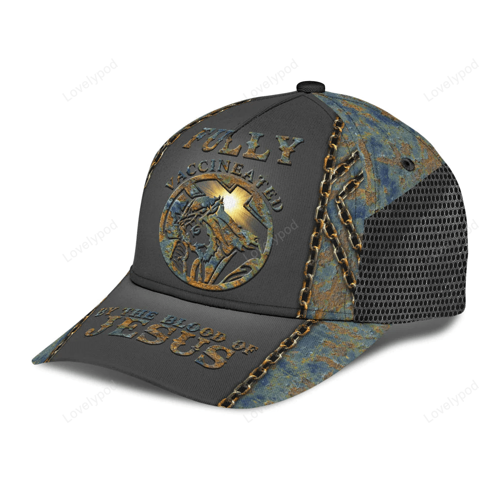 Fully Vaccinated By The Blood Of Jesus Classic Cap, Jesus All Over Print Baseball Cap Hat Trucker Hats Custom Hats Gifts For Men & Women