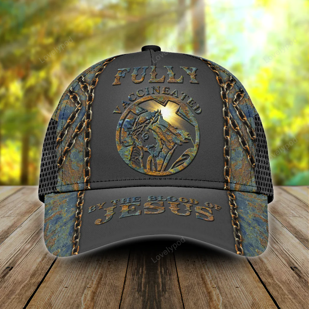 Fully Vaccinated By The Blood Of Jesus Classic Cap, Jesus All Over Print Baseball Cap Hat Trucker Hats Custom Hats Gifts For Men & Women