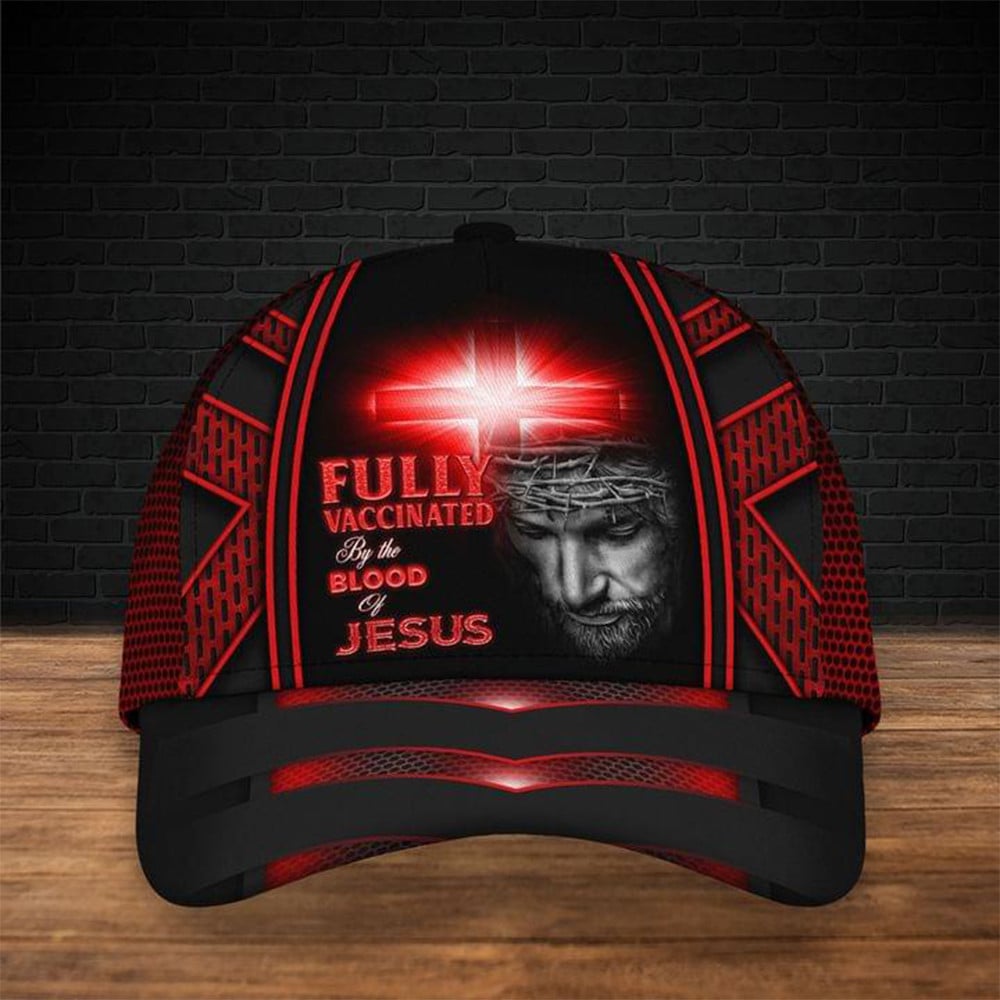 Fully Vaccinated By The Blood Of Jesus Hat Mens Unique Faith Christian Merch Gifts Trucker Hats Custom Hats Gifts For Men & Women