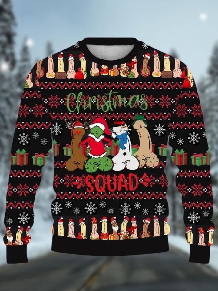 Fun Cocks Christmas Sweater, Cock Pullover Sweatshirt