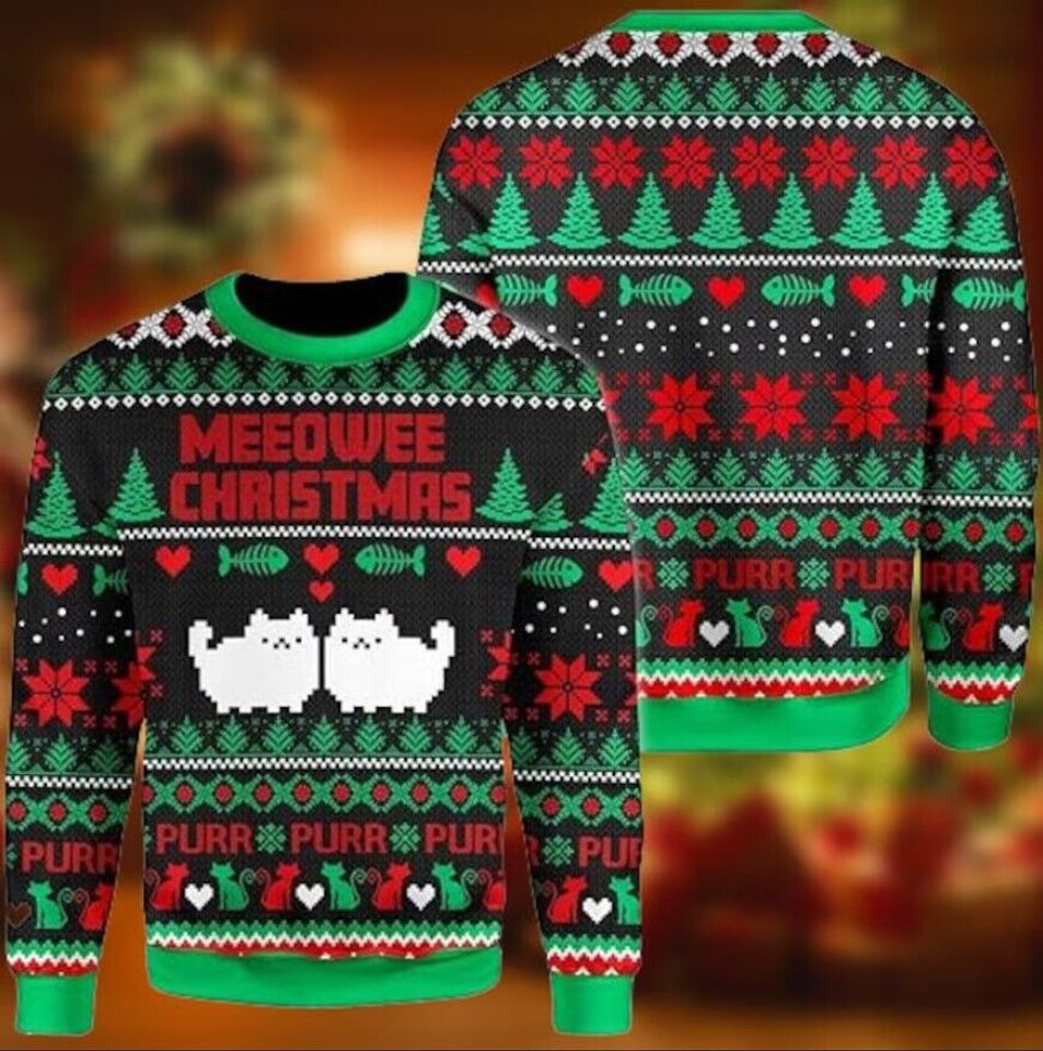 Funny 3D Ugly Christmas Sweater, Cat Lovers Sweater, Meeowee Christmas Sweater