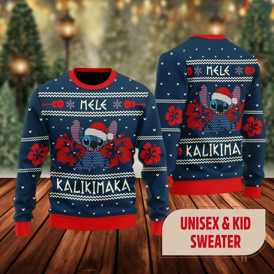 Funny Alien Blue Ugly Christmas Sweater, Alien Dog Santa Hat Xmas Ugly Sweatshirt - Image 2