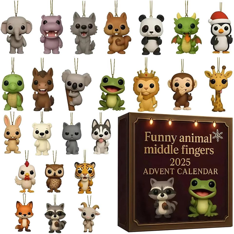 Funny Animal Advent Calendar 2025, 24 Day Animal Figurines, Vintage Christmas Countdown