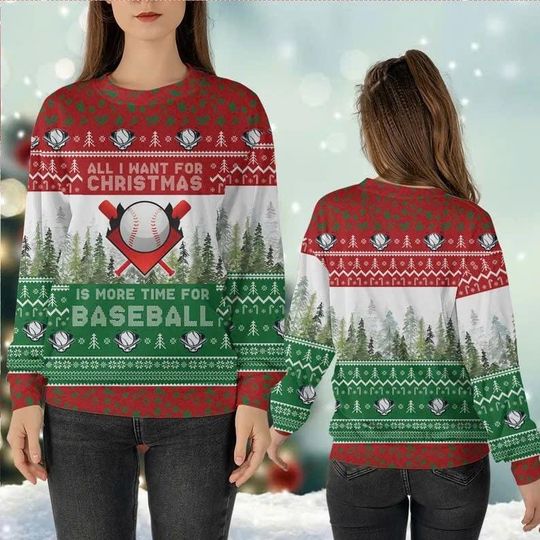 Funny Baseball Ugly Christmas Sweater, More Time for Baseball Sweatshirt for Players & Baseball Moms - Image 7