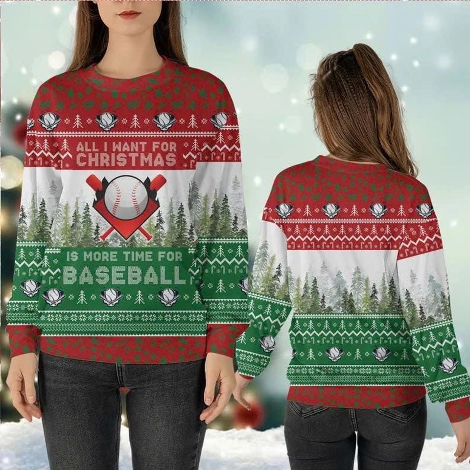 Funny Baseball Ugly Christmas Sweater, More Time for Baseball Sweatshirt for Players & Baseball Moms - Image 3