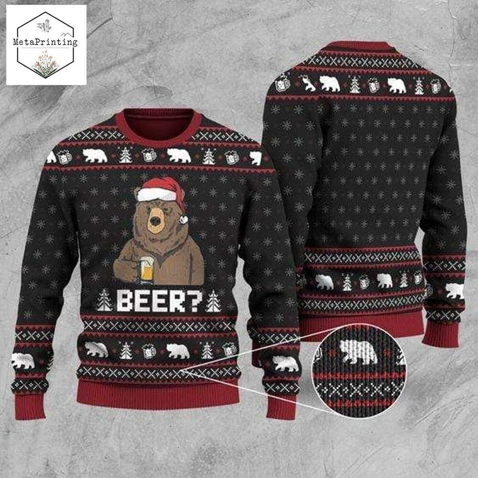Funny Bear With Beer Ugly Christmas Sweater