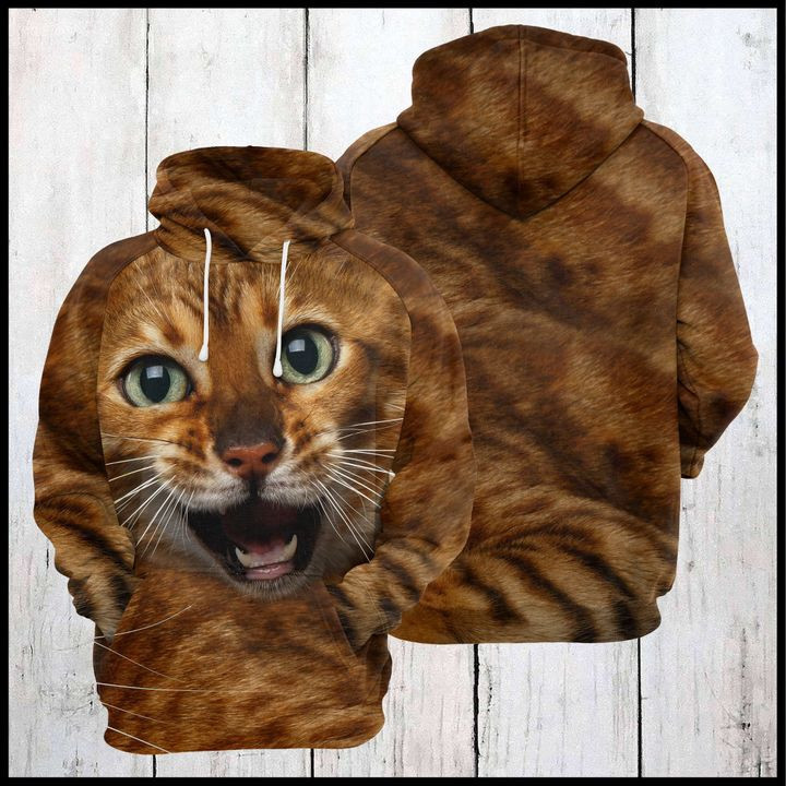 Funny Bengal Cat 3D All Over Print Hoodie, Zip Hoodie