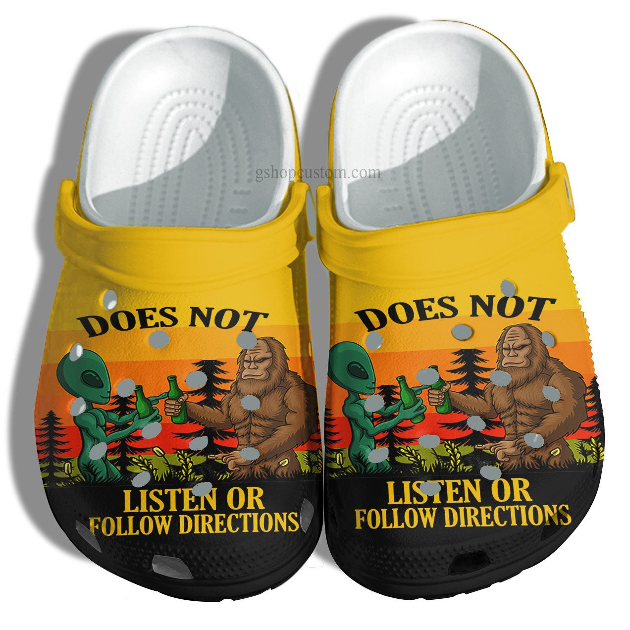 Funny Bigfoot Alien Drink Party Vintage Shoes Camping - Does Not Listen Or Follow Directions Shoes Croc Clog