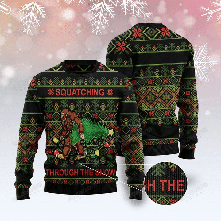 Funny Bigfoot Snow Ugly Christmas Sweater Adult 3D Funny Matching for family