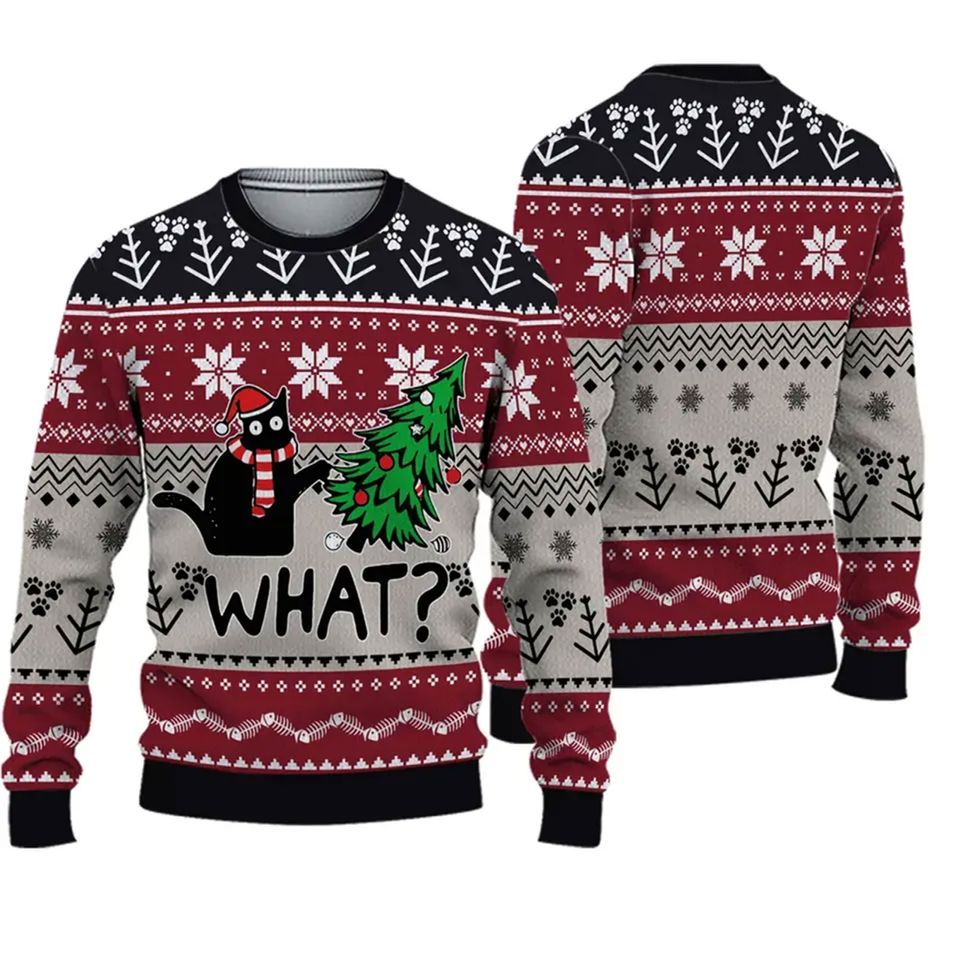 Funny Black cat Christmas tree killer Sweater