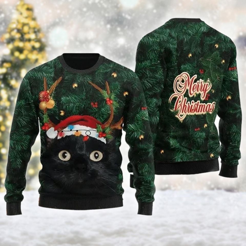Funny Black Cat Ugly Christmas Sweater